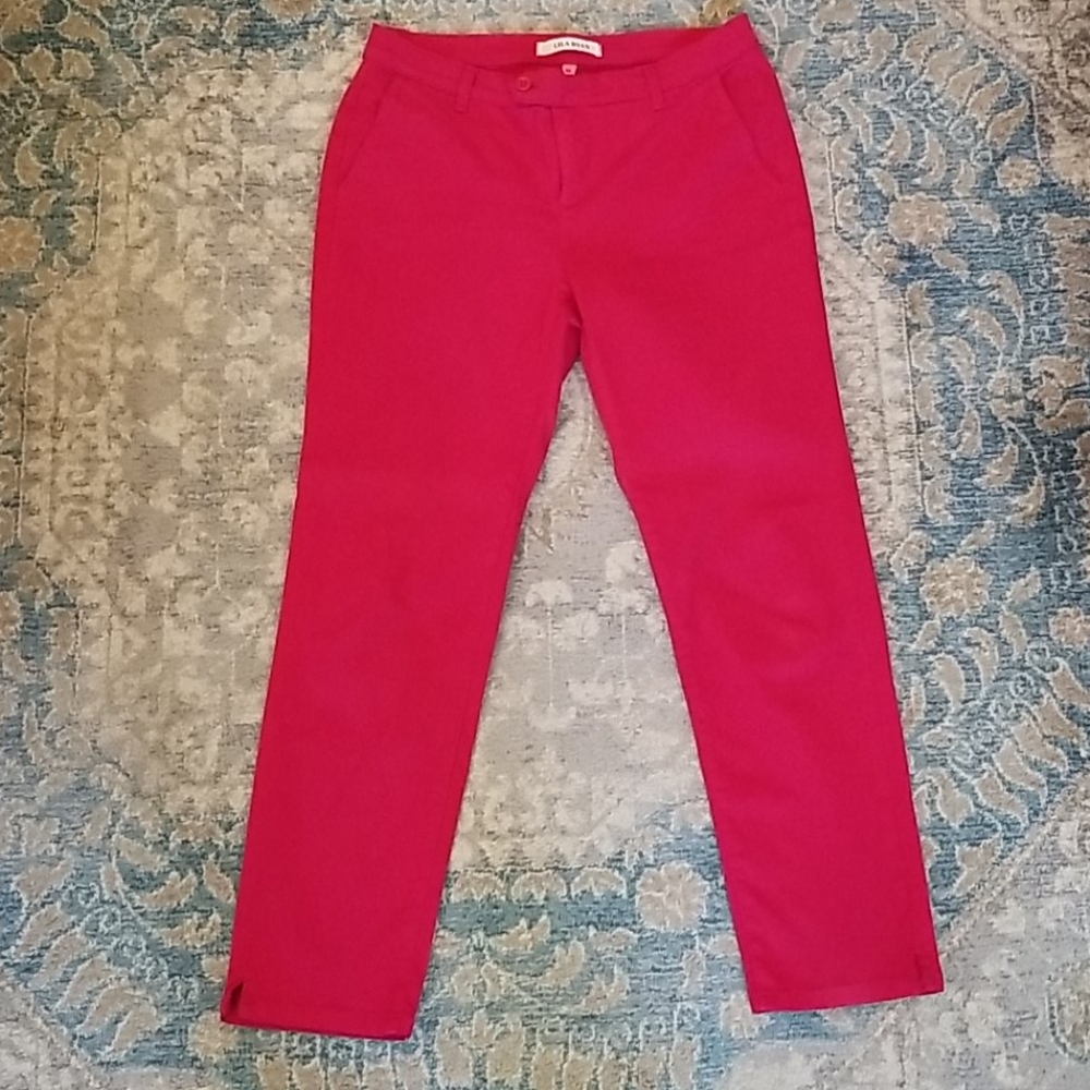 Red stretch ankle length pants